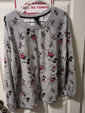 Disney Gray Mickey Mouse Print Sweater with Red Accents
